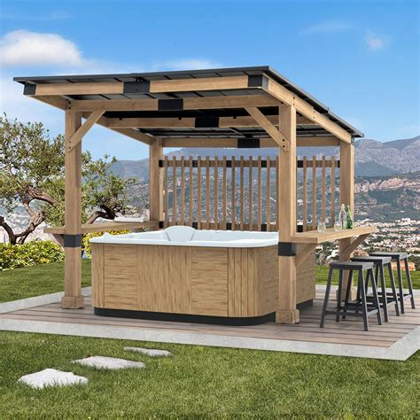 SummerCove 10 Ft X 11 Ft Cedar Wood Framed Hot Tub Gazebo With Steel