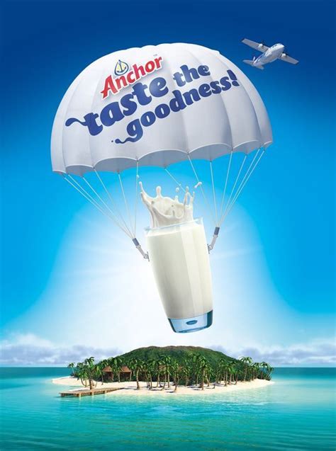 An Advertisement For Anchor Taste The Goodness Milk Is Being Lifted By
