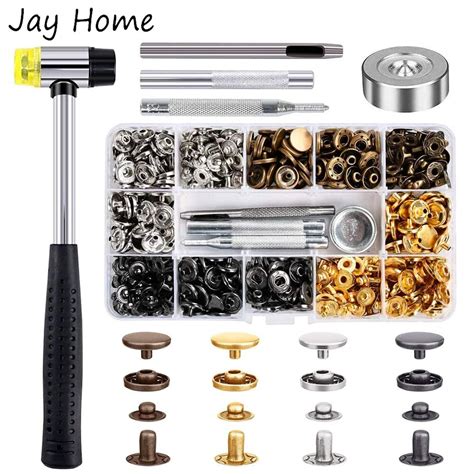 120 Sets Snap Fasteners Kit 12mm Metal Button Snaps Press Studs With