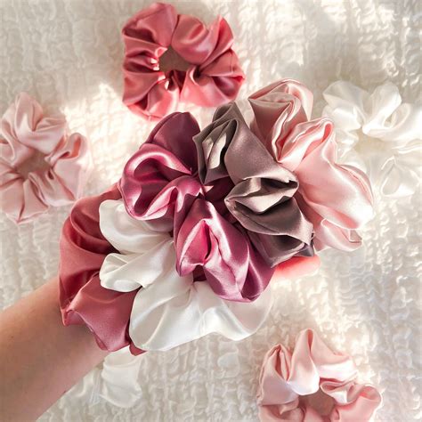 Pink And Neutrals Silk Scrunchie Set Pink Silk Scrunchy Pack Etsy Flower Scrunchie Black