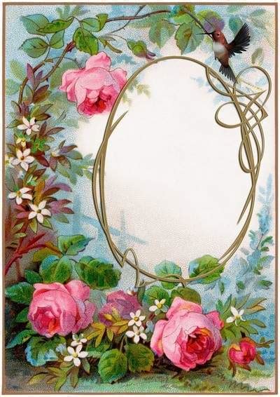 Vintage Frame With Roses And Birds