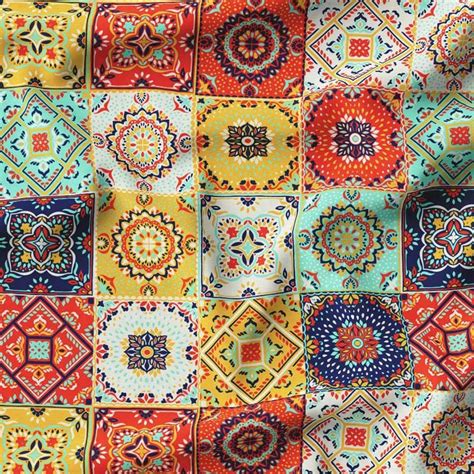 Spanish Ceramic Fabric Mexican Tile Majolika Faience Fabric Etsy In