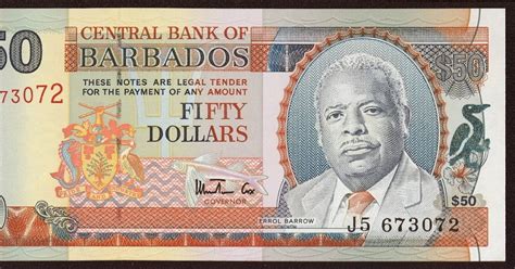 Barbados 50 Dollars Banknote 1998 Errol Barrowworld Banknotes And Coins