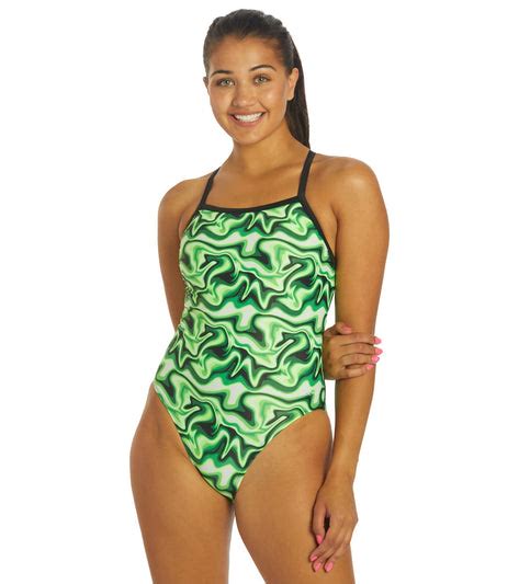 dolfin women s xtrasleek surge print v2 back one piece swimsuit surge green at