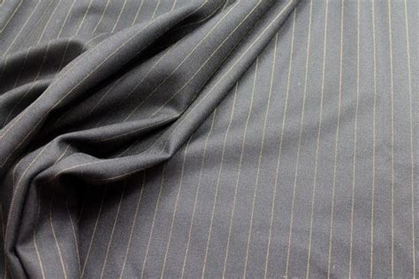 Buy Fabric Online Wool Suiting Black With Yellow Pinstripe Wool