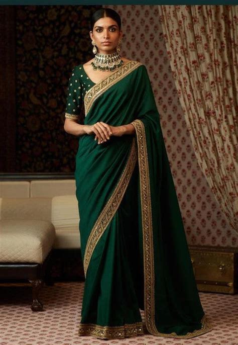 Emerald Green Color Silk Saree Panache Haute Couture