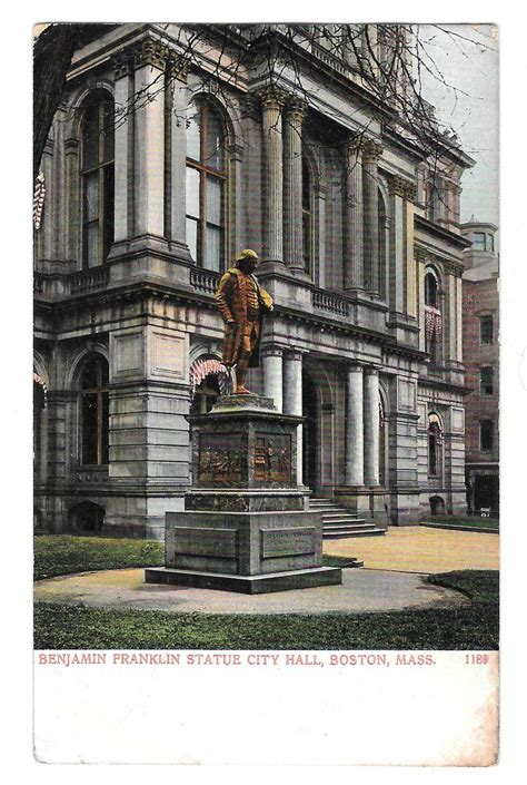 Boston Ma Benjamin Franklin Statue City Hall Vintage Udb Postcard