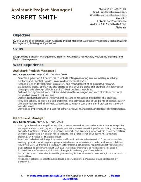 Assistant Project Manager Resume Sample Master Of Template Document