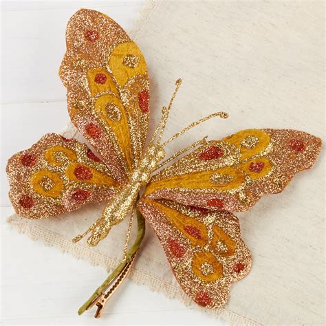 Gold Glittered Artificial Butterfly Pick Birds And Butterflies Basic