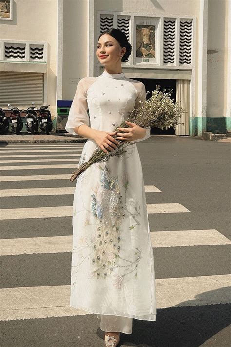 Cora White Peacock Ao Dai Mean Blvd Ao Dai Asian Style Dress Chinese Fancy Dress