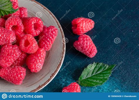 Sweet Fresh Organic Raspberries Background Close Up Stock Photo Image