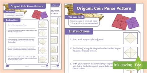 Free Origami Coin Purse Pattern Craft Teacher Made