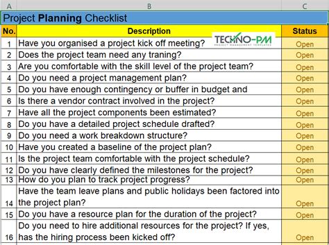 Project Management Checklist Excel Template Project Management