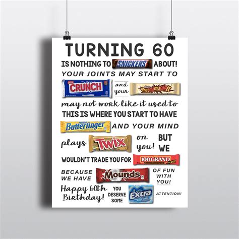 60th birthday printable candy poster birthday candy sign etsy canada