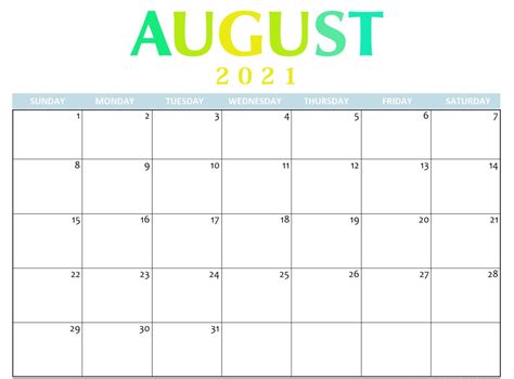 Cute August 2021 Calendar Design Template With Notes One Platform For