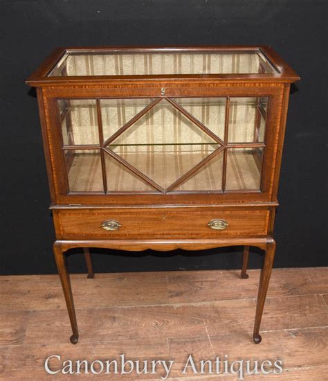 Antique Edwardian Display China Cabinet Mahogany Satinwood Chest