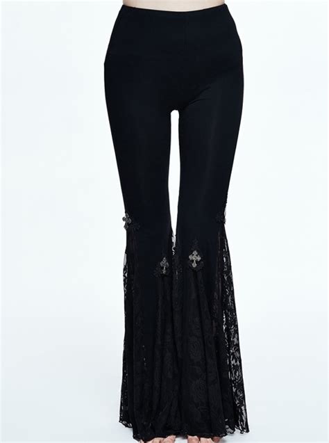 gothic black medium waist pure color slim individualized elastic flared