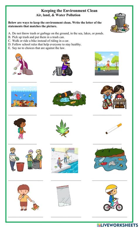 Keeping The Environment Clean Air Land And Water Pollution Worksheet