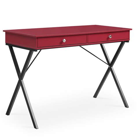 Cipacho 42 In Rectangle Red Mdf 2 Drawer Computer Desk With X Shape