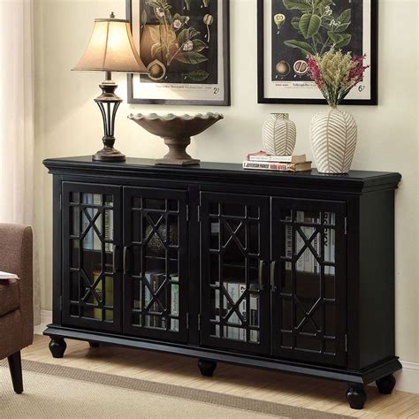Coffee tables and ottomans both serve similar functions: Lattice Doors Accent Cabinet (Black) - Accent Chests and ...