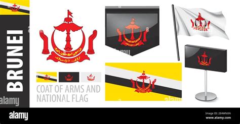 Vector Set Of The Coat Of Arms And National Flag Of Brunei Stock Vector