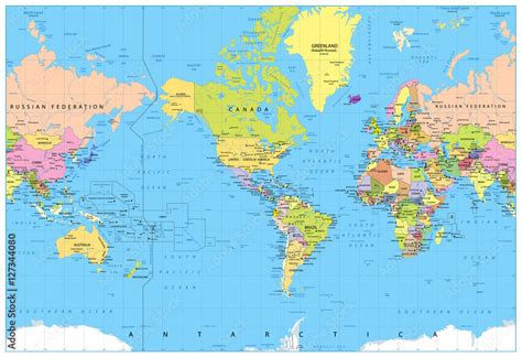 Americas Centered World Physical Wall Map Mercator By