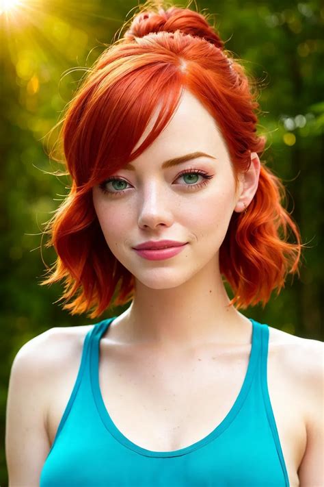 Dopamine Girl 8k Digital Photo Of Emma Stone Red Hair Updo Hair Style Beautiful Face