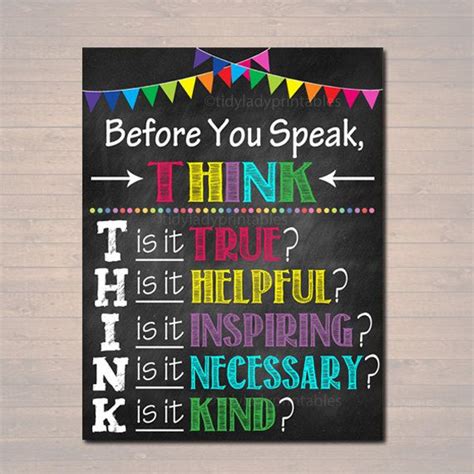Printable Think Before You Speak Sign Instant Download Printable