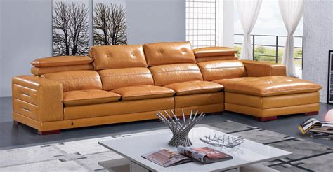 Imported Genuine Leather Modern Sofa Set With Chaise China Fabric