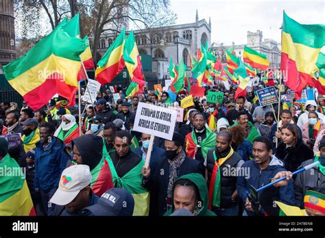 Protestors Wave The Ethiopian National Flags During The Demonstration