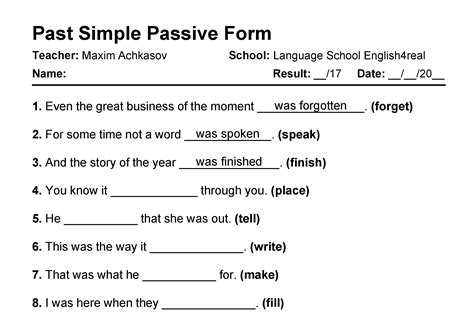 Past Simple Passive English Grammar Fill In The Blanks Exercises With