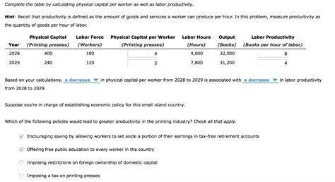 You can do that in terms of units produced, or sales realized. Solved: Complete The Table By Calculating Physical Capital ...
