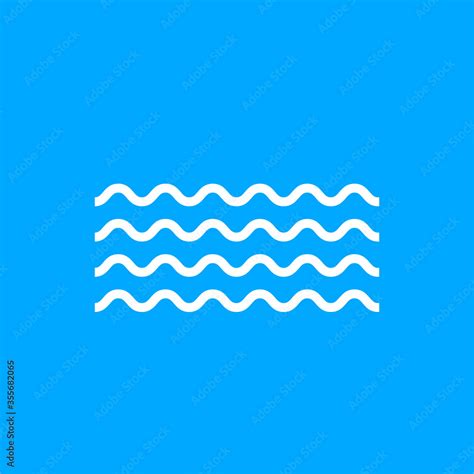 Flat Wave Thin Line Symbol Isolated On Blue Background White Waves