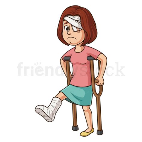 Cartoon Injured Woman With Broken Leg Vector Image Illustration