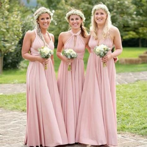 Mismatched Blush Pink Chiffon Cheap Long Bridesmaid Dresses Online