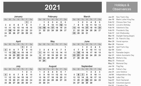 12 Month 2021 Calendar With Holidays Printable 2022 Calendar