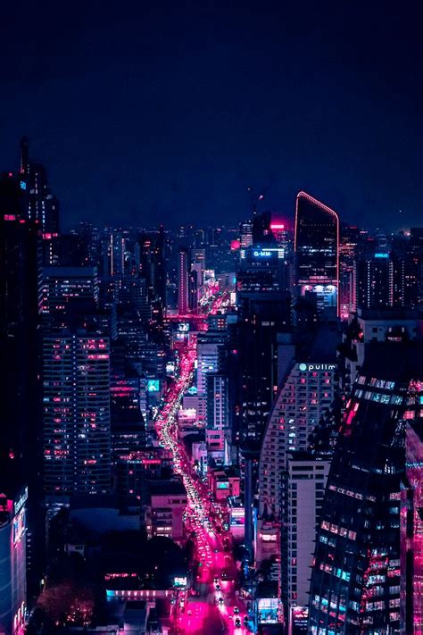 Download Wallpaper 800x1200 Night City City Lights Aerial View