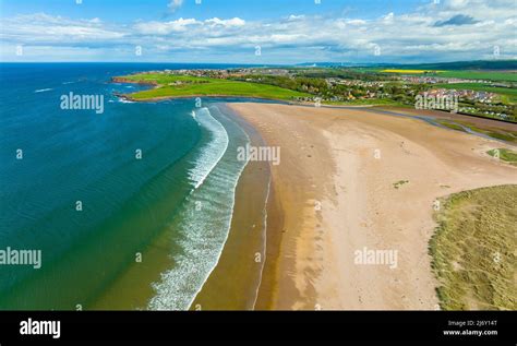 Aerial View Of Belhaven Bay Beach At Dunbar In East Lothian Scotland