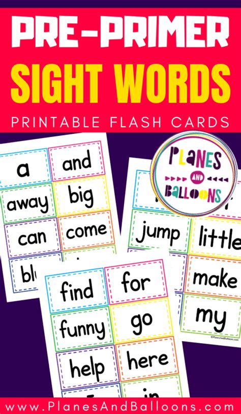 Pre Primer Sight Words Flash Cards Free Printable Artofit