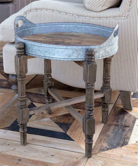 New Primitive Rustic Farmhouse Galvanized Metal Tray Side End Table Night Stand Unbranded