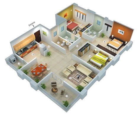 Sign up for a free roomstyler account and start decorating with the 120.000+ items. 25 More 3 Bedroom 3D Floor Plans