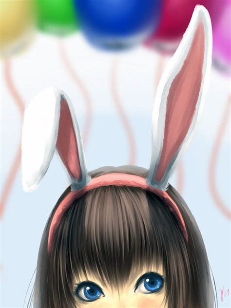 Anime Girl White Hair Bunny Ears