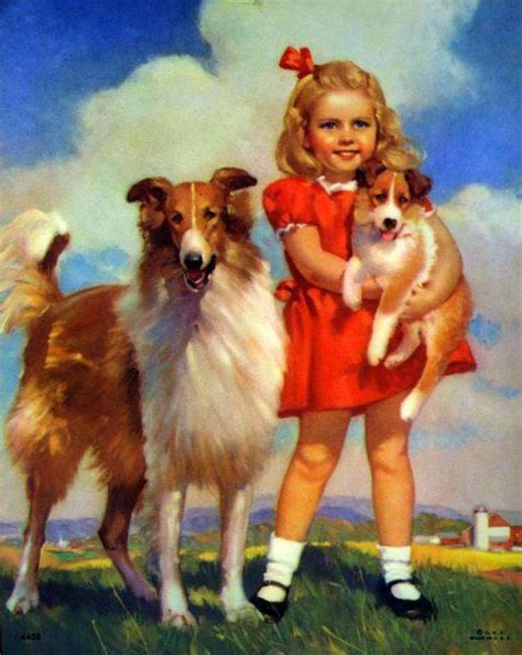 Girl With Collie Dog Puppy By Mabel Rollins Harris 20th Century
