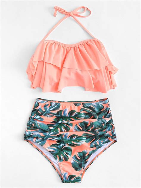 Palm Print Ruffle Bikini Set Sheinsheinside Girls Bathing Suits