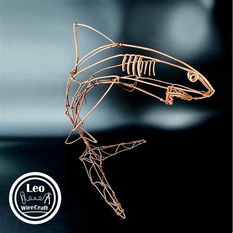 Shark Copper Wire Sculpture Unique Predatory Sea Fish Figurine Totem