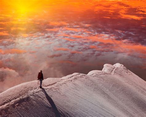 1280x1024 Standing At Snowy Peak Mountain Sunset 1280x1024 Resolution