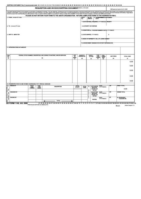Fillable Dd Form 1149 Requisition And Invoiceshipping Document