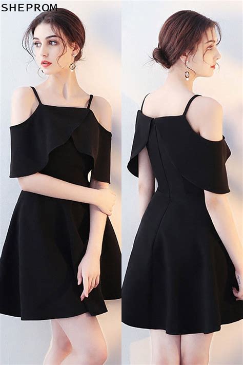 Simple Black Aline Homecoming Dress With Flounce Straps Short Dresses