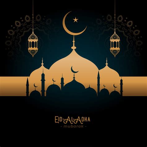 Eid al adha also known as id ul adha is an important muslim festival, celebrated on the 10th day of the dhu al hijiah. Beautifulgolden mosque and lamps eid-al-adha greeting Free ...
