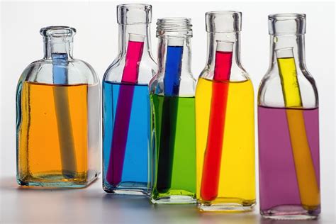 Five Filled Bottles Still Life Bottles Color Colored Water Test Tubes Farbenspiel Liquid